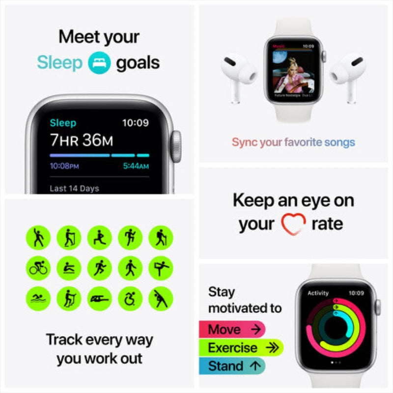 Apple Watch SE (GPS, 44mm, Space Gray Aluminum, Black Sport Band)
